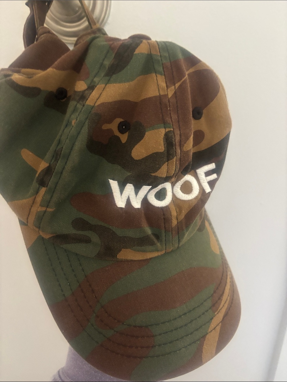 CUSTOM Camo 'WOOF' Embroidered Baseball Cap - Green/Brown/Tan